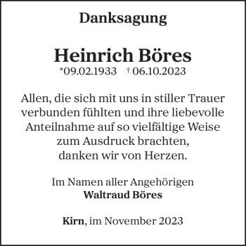 Traueranzeige von Heinrich Böres von Wochenspiegel