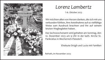 Traueranzeige von Lorenz Lambertz von Wochenspiegel