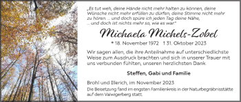 Traueranzeige von Michaela Michels-Zobel von Wochenspiegel