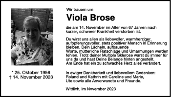 Traueranzeige von Viola Brose von Wochenspiegel
