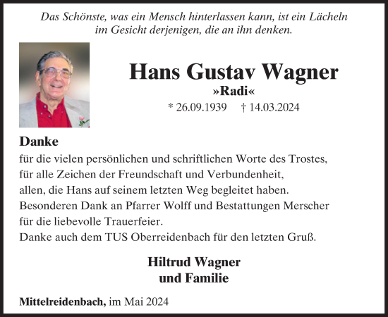 Traueranzeige von Hans Gustav Wagner von WochenSpiegel