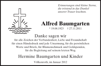 Traueranzeige von Alfred Baumgarten von WochenSpiegel