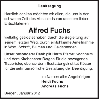 Traueranzeige von Alfred Fuchs von WochenSpiegel