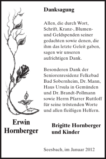 Traueranzeige von Erwin Hornberger von WochenSpiegel