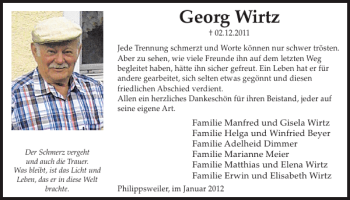 Traueranzeige von Georg Wirtz von WochenSpiegel