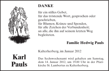 Traueranzeige von Karl Pauls von WochenSpiegel