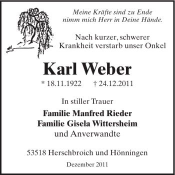 Traueranzeige von Karl Weber von WochenSpiegel