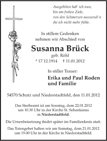 Traueranzeige von Susanna Brück von WochenSpiegel