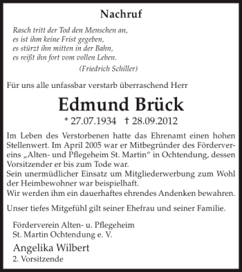 Traueranzeige von Edmund Brück von WochenSpiegel