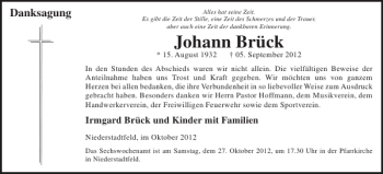 Traueranzeige von Johann Brück von WochenSpiegel