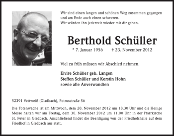 Traueranzeige von Berthold Schüller von WochenSpiegel