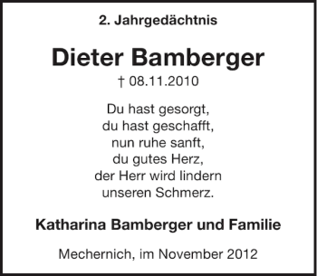 Traueranzeige von Dieter Bamberger von WochenSpiegel