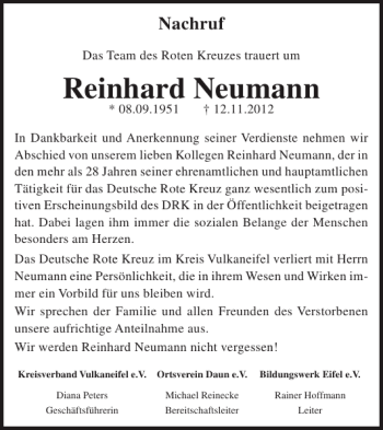 Traueranzeige von Reinhard Neumann von WochenSpiegel