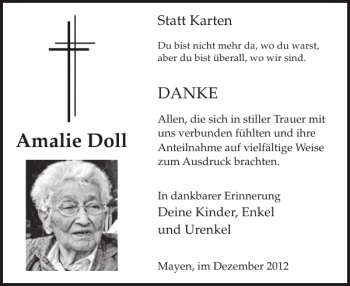 Traueranzeige von Amalie Doll von WochenSpiegel