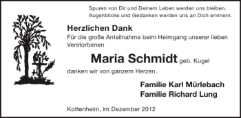 Traueranzeige von Maria Schmidt von WochenSpiegel