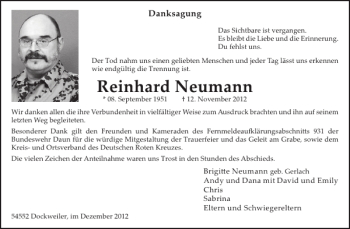 Traueranzeige von Reinhard Neumann von WochenSpiegel