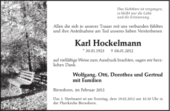 Traueranzeige von Karl Hockelmann von WochenSpiegel