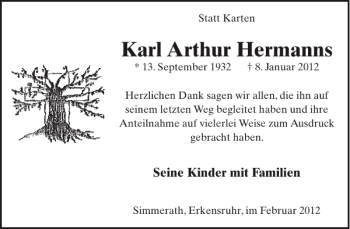 Traueranzeige von Karl Arthur Hermanns von WochenSpiegel