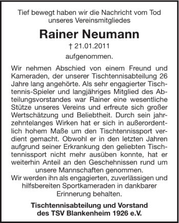 Traueranzeige von Rainer Neumann von WochenSpiegel