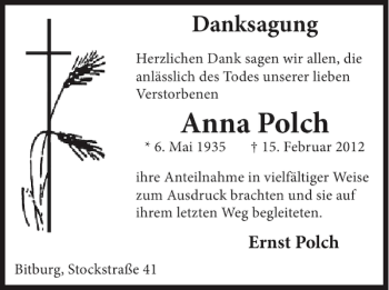 Traueranzeige von Anna Polch von WochenSpiegel