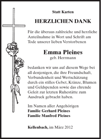 Traueranzeige von Emma Pleines von WochenSpiegel