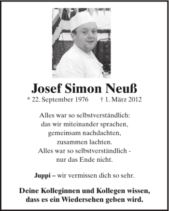 Traueranzeige von Josef Simon Neuß von WochenSpiegel