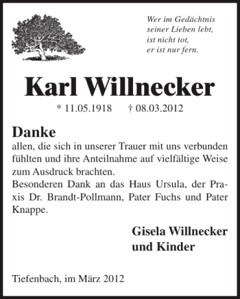 Traueranzeige von Karl Willnecker von WochenSpiegel