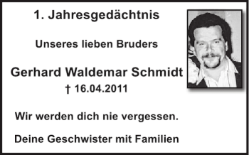 Traueranzeige von Gerhard Waldemar Schmidt von WochenSpiegel