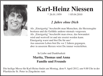 Traueranzeige von Karl-Heinz Niessen von WochenSpiegel