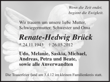 Traueranzeige von Renate-Hedwig Brück von WochenSpiegel