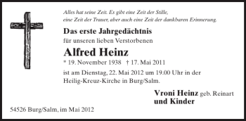 Traueranzeige von Alfred Heinz von WochenSpiegel