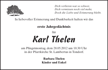 Traueranzeige von Karl Thelen von WochenSpiegel