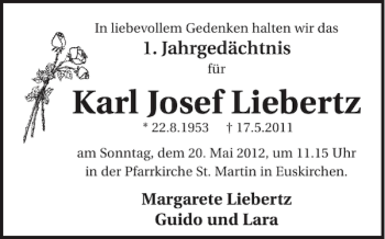 Traueranzeige von Karl Josef Liebertz von WochenSpiegel