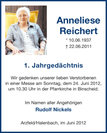 Traueranzeige von Anneliese Reichert von WochenSpiegel