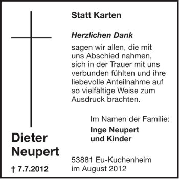 Traueranzeige von Dieter Neupert von WochenSpiegel