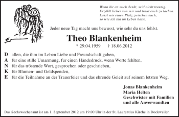 Traueranzeige von Theo Blankenheim von WochenSpiegel