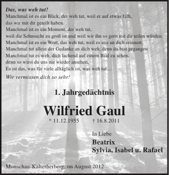 Traueranzeige von Wilfried Gaul von WochenSpiegel