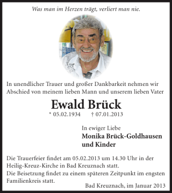 Traueranzeige von Ewald Brück von WochenSpiegel