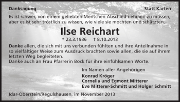 Traueranzeige von Ilse Reichart von WochenSpiegel