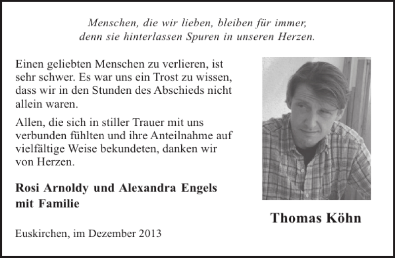 Traueranzeige für Thomas Köhn vom 18.12.2013 aus WochenSpiegel