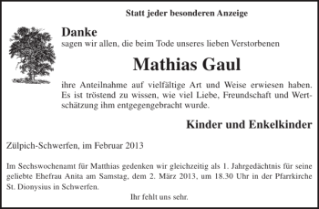 Traueranzeige von Mathias Gaul von WochenSpiegel