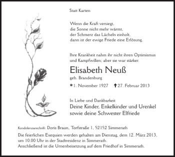 Traueranzeige von Elisabeth Neuß von WochenSpiegel