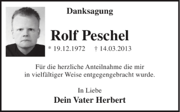 Traueranzeige von Rolf Peschel von WochenSpiegel