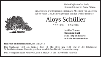 Traueranzeige von Aloys Schüller von WochenSpiegel