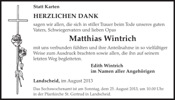 Traueranzeige von Matthias Wintrich von WochenSpiegel