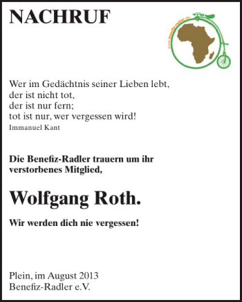 Traueranzeige von NACHRUF Wolfgang Roth von WochenSpiegel