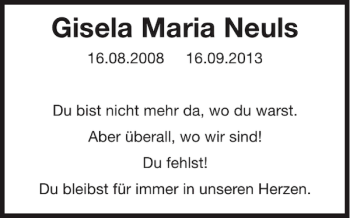 Traueranzeige von Gisela Maria Neuls von WochenSpiegel