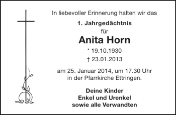 Traueranzeige von Anita Horn von WochenSpiegel