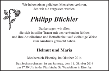 Traueranzeige von Philipp Büchler von WochenSpiegel