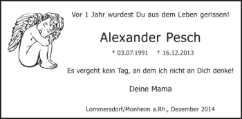 Traueranzeige von Alexander Pesch von WochenSpiegel